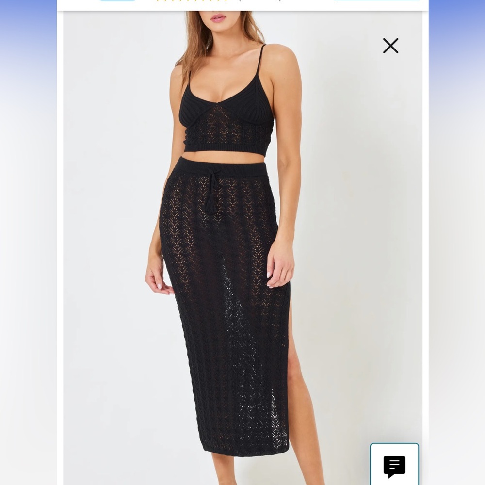 L*Space Cream Knit Crochet skirt and tank set